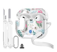 Skyconser with Safety Lock for Apple AirPods Pro 2nd 1st Case,Clear Floral Cute AirPod Pro 2 Case with Phone Stand & Cleaning Kit for Women Girly-Raspberry