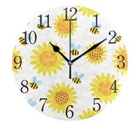 SKYDA Bees Wall Clock Arabic Numerals Design Yellow Flowers Round Wall Clock for Living Room Bathroom Home Decorative …