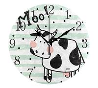 SKYDA Moo Cow Wall Clock Arabic Numerals Design Cute Cow Round Wall Clock for Living Room Bathroom Home Decorative