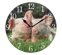 SKYDA Piggys Wall Clock Arabic Numerals Design Pigs Grazing On The Grass Field Round Wall Clock for Living Room Bathroom Home Decorative …