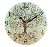 SKYDA Tree Of Life Wall Clock Arabic Numerals Design Autumn Round Wall Clock for Living Room Bathroom Home Decorative