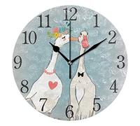 SKYDA Wall Clock Arabic Numerals Design Duck Couple Round Wall Clock for Living Room Bathroom Home Decorative