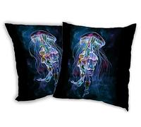 SKYDAWNY Colorful Jellyfish Pillow Covers 18x18 in,Glowing Decor Throw Pillow Case Set of 2 Square Cover Summer Farmhouse Decorations for Home Living Room Bed Sofa