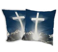 SKYDAWNY Glowing White Cross Throw Pillow Cover 18x18 in, Decorative Pillow Cases Set of 2 for Home Living Room Bed Sofa Bedroom Decor Cases Square Outdoor