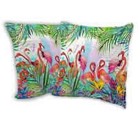 SKYDAWNY Tropical Pink Flamingo Throw Pillow Covers 18x18 in Set of 2,Tropical Palm Leaf Pillow Cases Decorative Square Pillowcases for Home Bed Sofa Living Room Farmhouse Outdoor