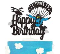 Skydiving Happy Birthday Cake Topper Black Glitter Skydiving lovers Parachuting Parachute Skydiver Cake Decoration Flying High Ultimate Sports Theme Birthday Party Supplies