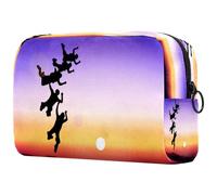 Skydiving Silhouette Sunset Action Cosmetic Bag for Women, Travel Toiletries Bags Large Makeup Handy Pouch Organiser Bag with Zipper