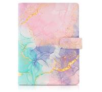 SKYDUE A5 Binder - Faux Leather, Refillable 6 Ring Binder, Budget Office & Travel Organizer (Marble Pink)