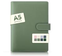 SKYDUE A5 Faux Leather Ring Binder, Refillable 6-Ring Budget Organizer Cover for Office, School and Travel (Olive Green, Inner Paper Not Included)