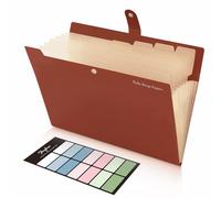 SKYDUE File Folder with Labels, Accordion File Organizer with 8 Pockets, Portable Document Organizer, A4 Letter Size, Paper Organizer for Office, Brown