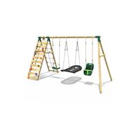 (Skye, Green) Rebo Wooden Swing Set with Up and Over Climbing Wall