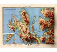 Skye Map - Isle of Skye - 2D Gi Vintage 3D effect shaded relief Print - Elevation Poster - Map Art - Vintage Style - Portree - Dunvegan (200gsm SATIN, 32 x 24 IN)