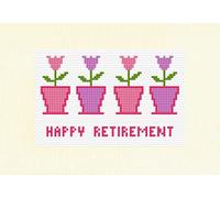 Skye Stitching & Photos 4 Tulip Flower Pots - Retirement Greeting A5 Card, 14 Count Cross Stitch Kit
