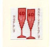 Skye Stitching & Photos 40th Ruby Wedding, Happy Anniversary Flutes/Glasses - 14ct Cross Stitch Square Card Kit 5.5" x 5.5"