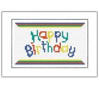 Skye Stitching & Photos Colourful Fancy Wording Happy Birthday, A6 Card - 14 Count Cross Stitch Kit. (Blue & Orange)