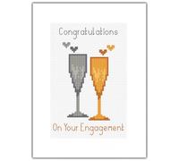 Skye Stitching & Photos Congratulations On Your Engagement, Pair Champagne Flutes/Glasses - 14ct Cross Stitch A5 Card Kit (Plain White Card, Silver+Gold)