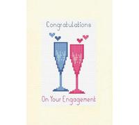 Skye Stitching & Photos Congratulations On Your Engagement, Pair Champagne Flutes/Glasses - 14ct Cross Stitch A5 Card Kit (Ivory Linen Effect Card, Blue+Pink)