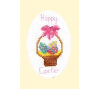 Skye Stitching & Photos Easter Basket & Colourful Eggs - 14 Count Cross Stitch A6 Card Kit (Cream Oval Card)