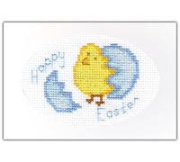 Skye Stitching & Photos Happy Easter, Yellow Chick & Blue/Pink Shell - 14 Count Cross Stitch, White Oval Card Kit Free RM48/2nd Class P+P (Blue)