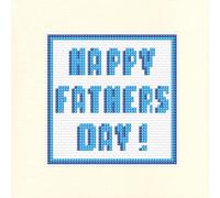 Skye Stitching & Photos Happy Fathers Day - Block Wording, Greeting Card - 14 Count Cross Stitch Kit 5.5" x 5.5" (Blue)