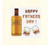 Skye Stitching & Photos Happy Fathers Day - Whisky & Glasses - 14 Count Cross Stitch Square Card Kit (Ivory Linen Card)