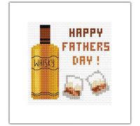 Skye Stitching & Photos Happy Fathers Day - Whisky & Glasses - 14 Count Cross Stitch Square Card Kit (White Card)