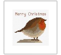 Skye Stitching & Photos Merry Christmas, Perching Robin - 14 Count Cross Stitch 5.5" x 5.5" Card Kit (White Card)