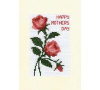 Skye Stitching & Photos Pair of Roses in Pink/Coral - Mothers Day Cross Stitch A5 Card Kit (Ivory Linen Card)