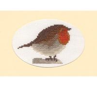 Skye Stitching & Photos Perching Red Robin - 14 Count Cross Stitch, A6 Oval Card Kit (Cream Card)