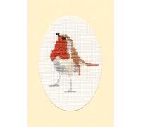 Skye Stitching & Photos Proud Standing Robin Red Breast - Christmas/Plain Cross Stitch A6 Card Kit (Cream Card)