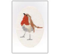 Skye Stitching & Photos Proud Standing Robin Red Breast - Christmas/Plain Cross Stitch A6 Card Kit (White Card)