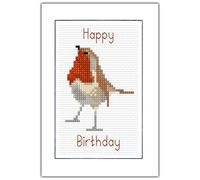 Skye Stitching & Photos Proud Standing Robin Red Breast - Happy Birthday, Greeting A6 Card - 14 Count Cross Stitch Kit