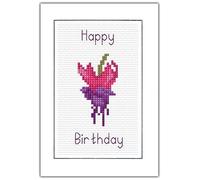 Skye Stitching & Photos Purple/Pink Fuchsia, Happy Birthday - 14 Count Cross Stitch A6 Card Kit