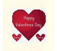 Skye Stitching & Photos Red Love Heart, Happy Valentines Day - 14ct Cross Stitch Card Kit 5.5" x 5.5" (Ivory Linen Card)