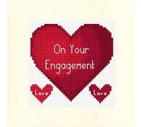 Skye Stitching & Photos Red Love Heart, On Your Engagement - 14ct Cross Stitch Square Card Kit 5.5" x 5.5"