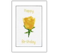 Skye Stitching & Photos Rose Flower, Happy Birthday (Red, Pink, Purple, Blue, Yellow, Coral & Orange) - 14 Count Cross Stitch Card Kit (Yellow)