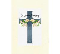 Skye Stitching & Photos Sympathy/Condolences/Bereavement Cross Design - in Loving Memory, A5 Ivory Cream Linen Effect Card, 16 Count Cross Stitch Kit 6" x 8" (Dusky Blue)
