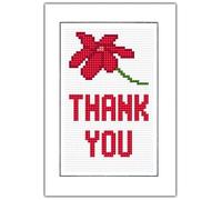 Skye Stitching & Photos Thank You Flower (Blue, Aqua, Yellow, Orange, Purple, Pink & Red) - 14 Count Cross Stitch Card Kit 4" x 6" (Red)