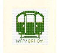 Skye Stitching & Photos Tube Train, Happy Birthday (Blue, Green, Orange & Red) - 14 Count Cross Stitch Card Kit (Green)