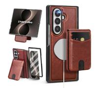 SkyEagle Compatible Magsafe 2 in 1 Detachable Samsung Galaxy Z Fold 8 Ultra Wallet Case Card Holder Women Men,Magnetic Shockproof PU Leather Phone Case RFID Blocking Flip Kickstand Credit Slots,Brown
