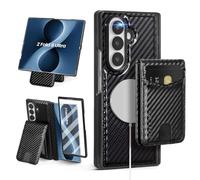 SkyEagle Compatible Magsafe 2 in 1 Detachable Samsung Galaxy Z Fold 8 Ultra Wallet Case Card Holder Women Men,Magnetic PU Leather Phone Case RFID Blocking Flip Kickstand Credit Slots,Carbon Black