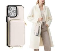 SkyEagle Compatible with iPhone 12 Pro Max Wallet Case for Women【RFID Blocking】 Crossbody Phone Case PU Leather Zipper Handbag Wrist Strap Cover Credit Card Holder,for Apple 12 Pro Max,Beige