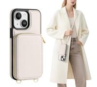 SkyEagle Compatible with iPhone 15 Plus Wallet Case for Women【RFID Blocking】 Crossbody Phone Case PU Leather Zipper Handbag Wrist Strap Cover Credit Card Holder,for Apple 15 Plus,Beige