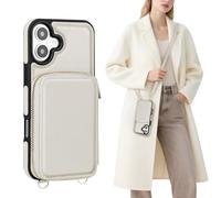 SkyEagle Compatible with iPhone 16 Plus Wallet Case for Women【RFID Blocking】 Crossbody Phone Case PU Leather Zipper Handbag Wrist Strap Cover Credit Card Holder,for Apple 16 Plus,Beige
