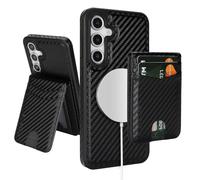 SkyEagle Compatible with Magsafe 2 in 1 Detachable Galaxy S25 Wallet Case with Card Holder,Women Men Magnetic PU Leather RFID Blocking Flip Kickstand Credit Slots for Galaxy S25 6.2",Carbon Black