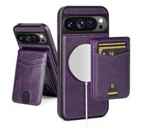 SkyEagle Compatible with Magsafe 2 in 1 Detachable Google Pixel 10 Pro XL 5G Wallet Case with Card Holder Women Men,Magnetic PU Leather RFID Blocking Shockproof Flip Kickstand Credit Slots,Purple