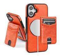 SkyEagle Compatible with Magsafe 2 in 1 Detachable iPhone 16 6.1 Wallet Case with Card Holder Women Men,Magnetic PU Leather RFID Blocking Flip Kickstand Credit Slots,for Apple 16 6.1",Orange