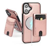 SkyEagle Compatible with Magsafe 2 in 1 Detachable iPhone 16 Wallet Case with Card Holder for Women Men,Magnetic PU Leather RFID Blocking Flip Kickstand Credit Slots,for Apple 16 6.1",Rose Gold