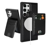 SkyEagle Compatible with Magsafe 2 in 1 Detachable Samsung Galaxy S25 Ultra Wallet Case with Card Holder,Women Men Magnetic PU Leather RFID Blocking Flip Kickstand Credit Slots,Carbon Black