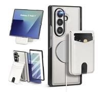 SkyEagle Compatible with Magsafe Detachable Magnetic Samsung Galaxy Z Fold 7 Phone Wallet Case with Card Holder | Built-in Screen Protector | Kickstand | RFID Blocking | PU Leather Cover |White